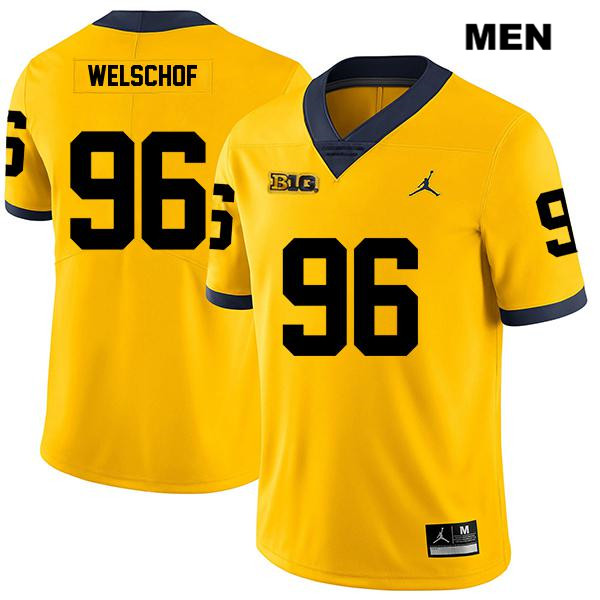 Men's NCAA Michigan Wolverines Julius Welschof #96 Yellow Jordan Brand Authentic Stitched Legend Football College Jersey LH25X43CT